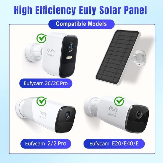 1 stuk zonnepaneel van 5V en 5W - geschikt voor Eufy cam 2C/Pro/E20/E40, zonnepaneeloplader met zonnemodule-accessoires, 360° verstelbare standaard van Merkloos — afbeelding 3