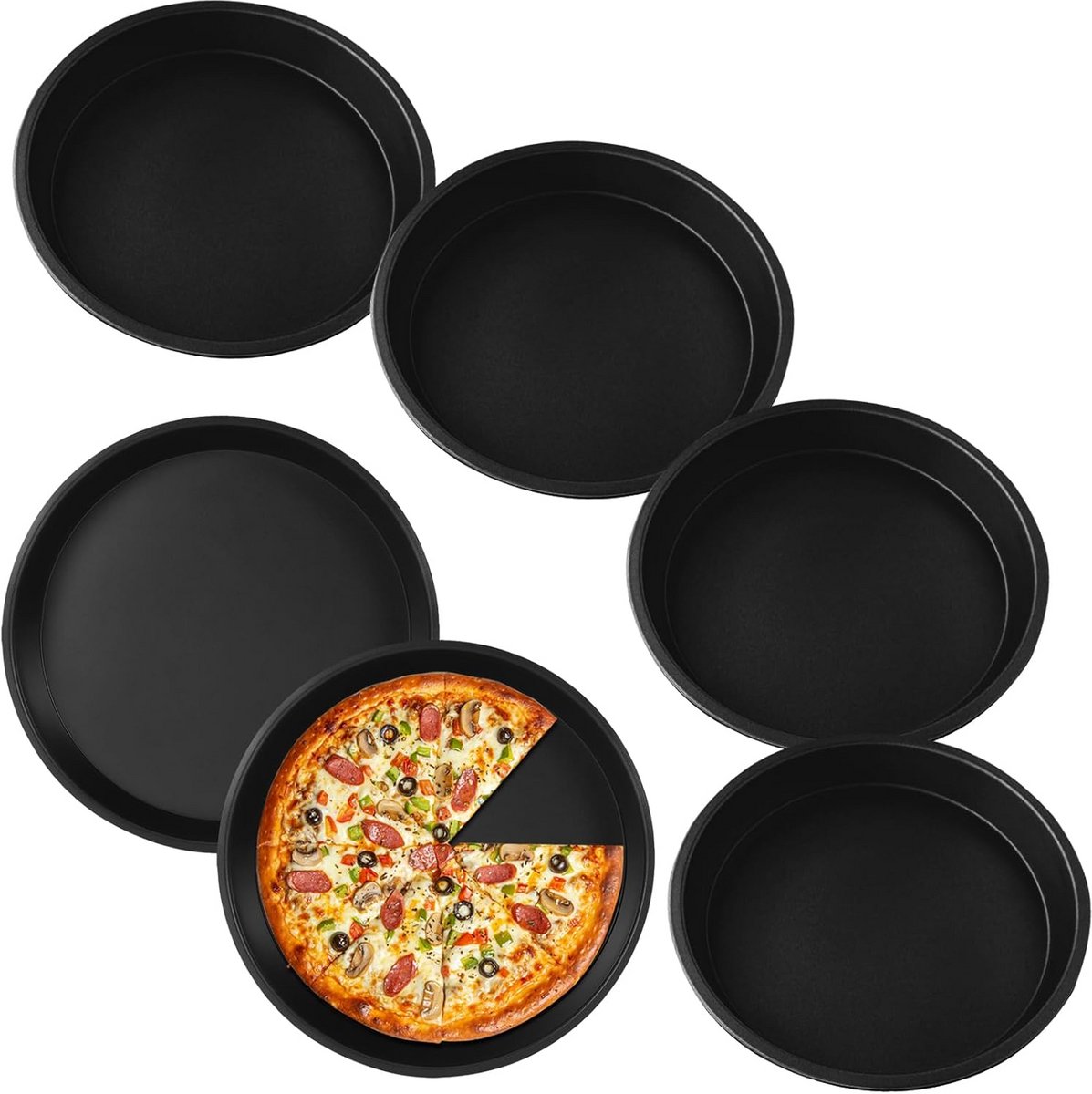 Set van 6 Ronde Pizza Bakplaten 23 cm - Carbon & RVS voor Oven en Magnetron