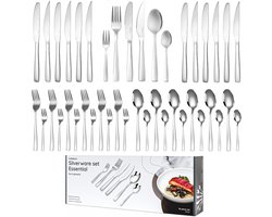 Deleca 6 Persoons Bestekset Essential (36-delig) - Lepels, Messen, Vorken, Steakmessen & Gebaksvorkjes - Vaatwasserbestendig Bestek - Glanzend Zilver / Edelstaal
