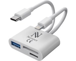 Nuvance SD Kaart Lezer - 3 in 1 - Micro SD Kaart - USB naar USB C - 8-Pin - Geschikt voor alle Telefoons, Tablets & Laptops