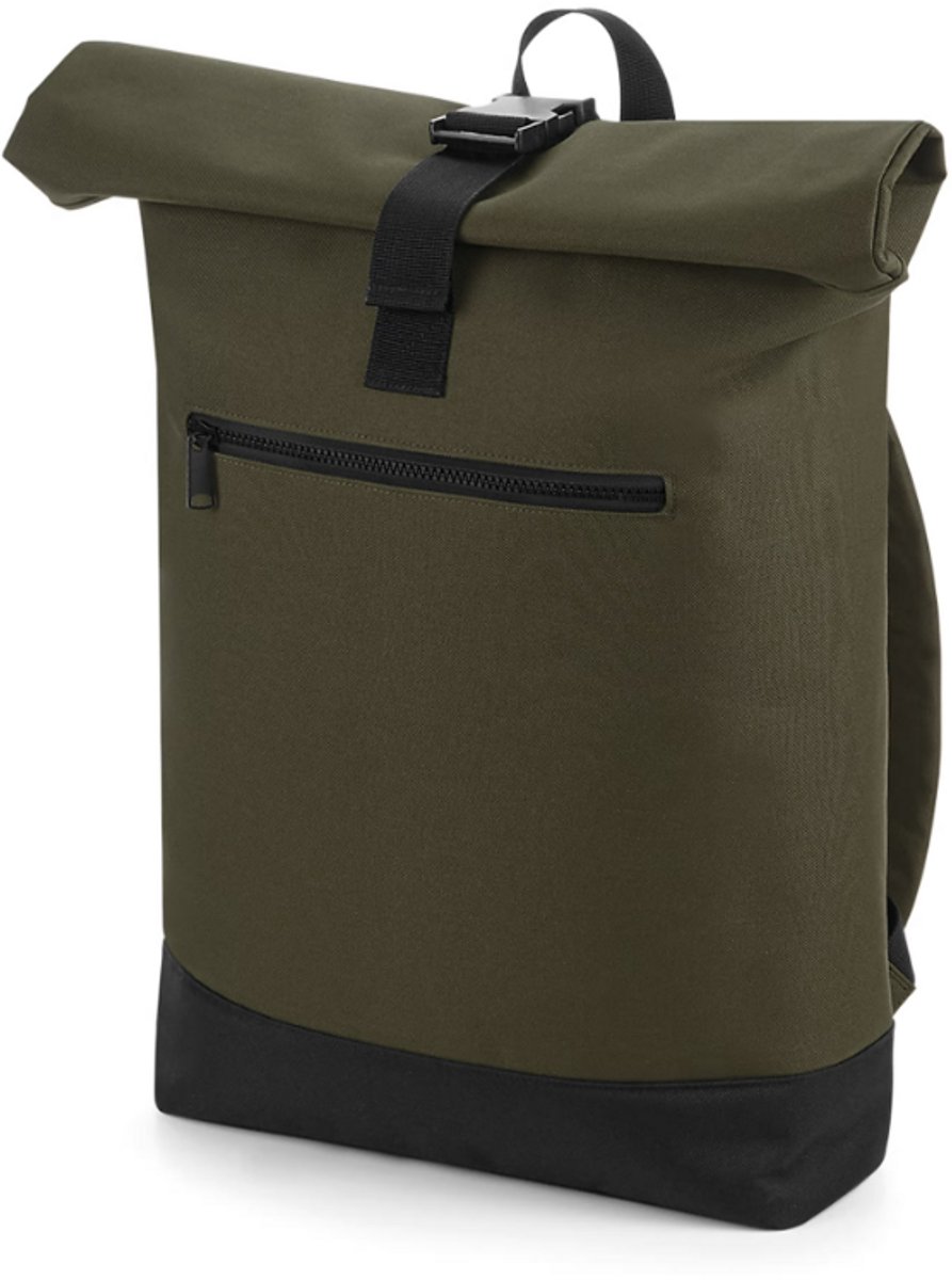 Roll-Top Rugzak – Waterafstotend – 20L – Laptopvak – Military Green – Voorvak met Rits – Verstelbare & Comfortabele Schouderbanden