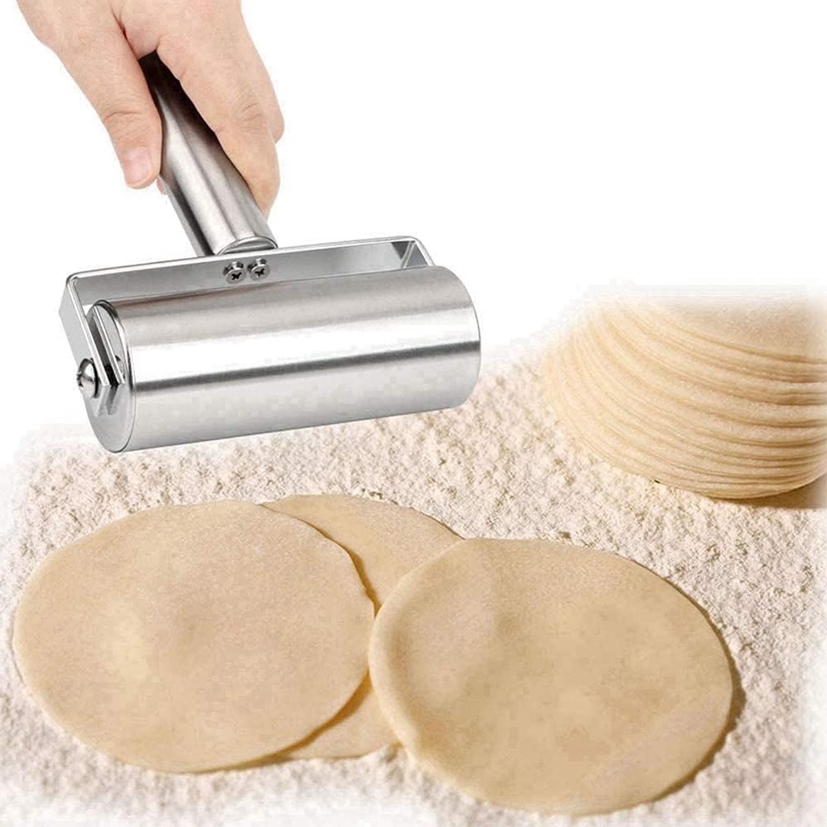 Dubbele Deegroller RVS - Anti-Aanbak & Non-Stick Keukengerei voor Taart, Pizza en Pastadeeg