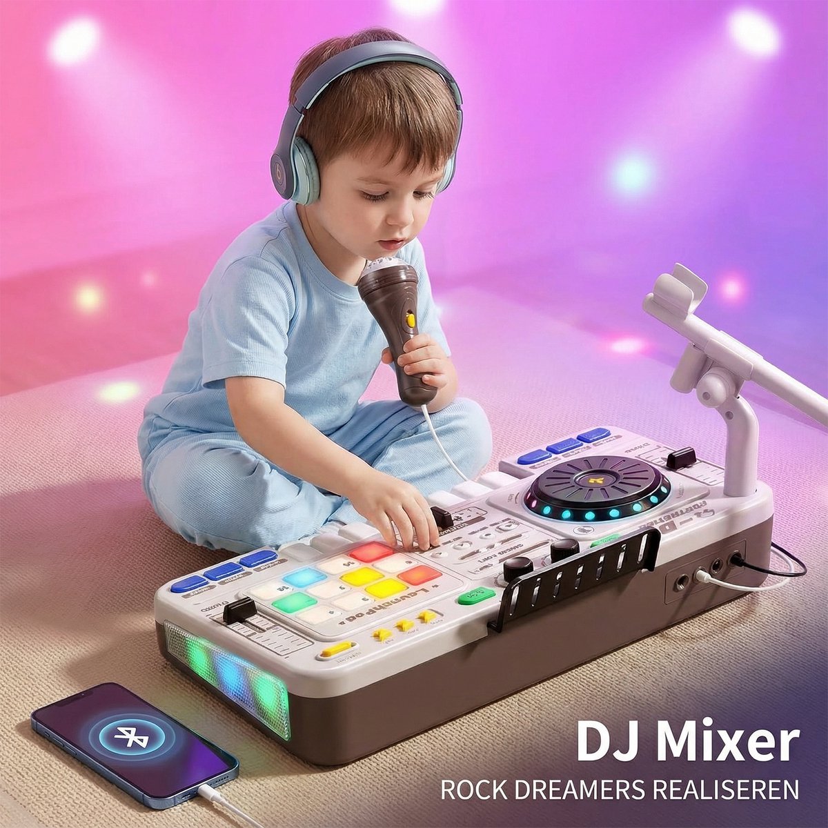 DJ-mixer voor kinderen van 3-10 jaar DJ-controller DJ-mixer Muziekinstrument met microfoon Meer daDJ Set Kinderen met Leerboekje - Oplaadbaar - Bluetooth - Microfoon - Speelgoed Muziekspeler - DJ Mixer Kids - Wit — afbeelding 8