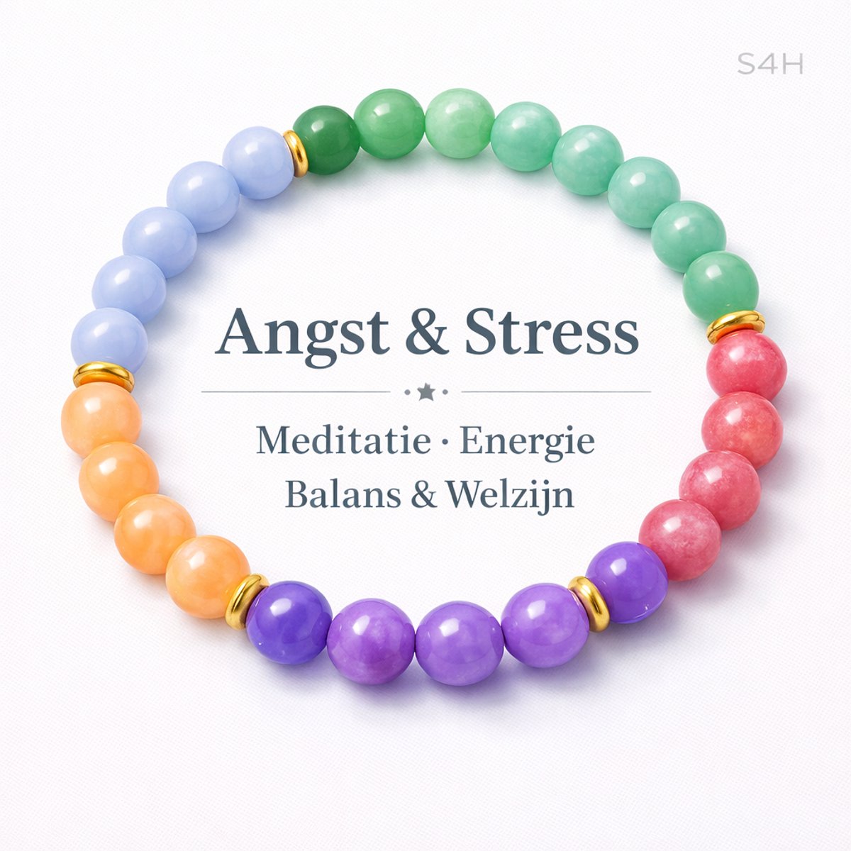 S4H Angst & Stress Armband – Meditatie, Energie, Balans & Welzijn | 8mm | 18cm | Edelstenen Armband