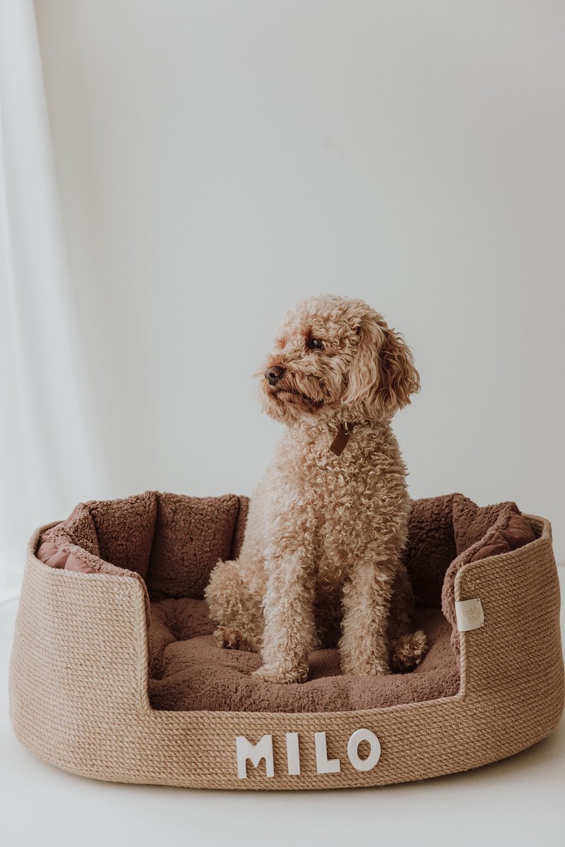 Hondenmand - Large - Met Naam - Bruin - Mand - Kussen - Teddy - Zacht - Interieur - Dierenmand - Huisdier - Mooie hondenmand - Kattenmand - Kat - Handgemaakt - Dog Bed - Gepersonaliseerd - Hondenkussen - Kennel - Hond - Krabpaal