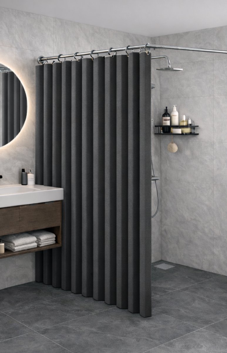 Vouwbaar douchegordijn grijs – 150 x 200 cm – waterafstotende linnen look | ShowerEase