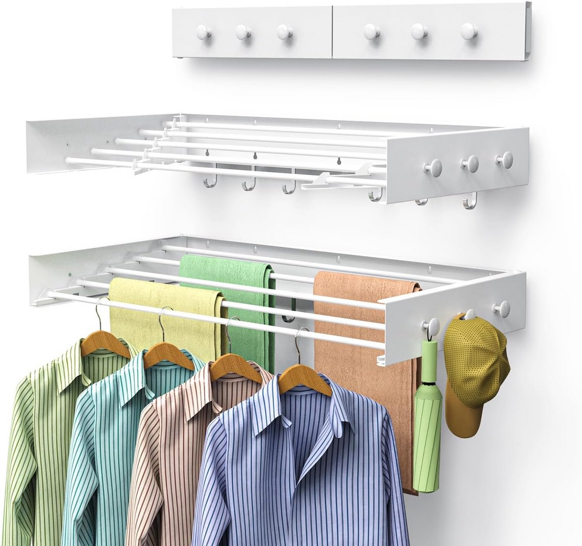 Droogrek kleding, kledingdroogrek wandmontage, wasdroogrek wandmontage, opvouwbaar, inklap