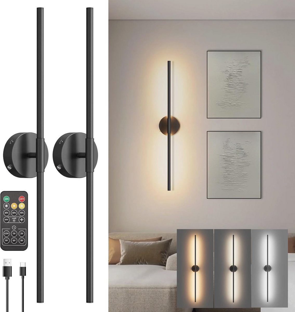 Draadloze Wandlamp 5W met Dimbare Timerfunctie - Oplaadbare Lamp voor Woonkamer en Eetkamer
