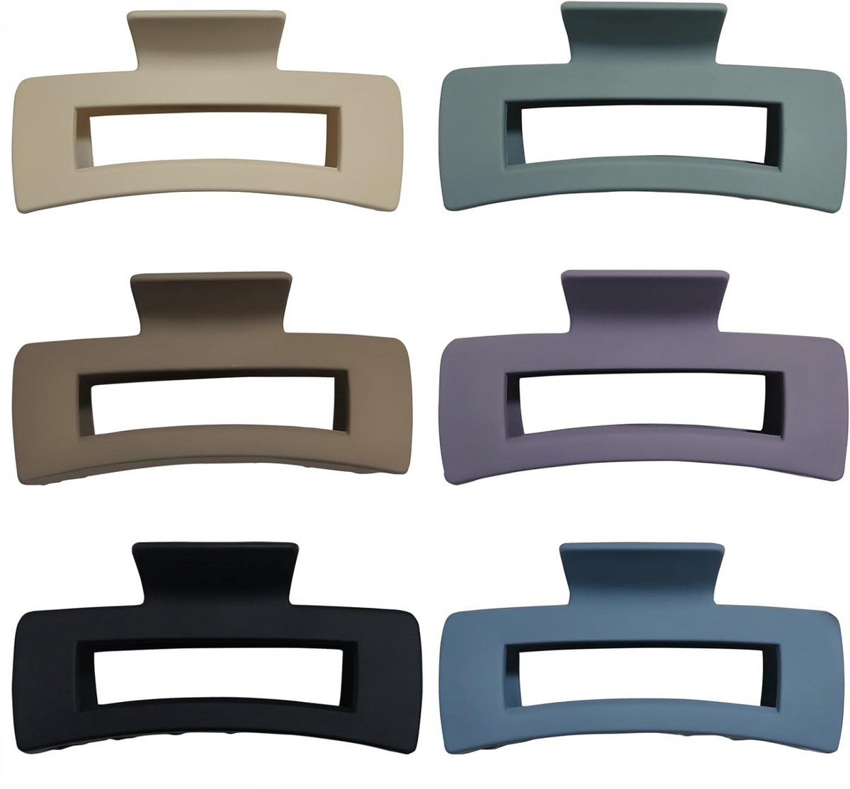 Grote Haarclip Set (6 Stuks) – Matte Antislip Klem voor Dik Haar, 10cm Rechthoekig