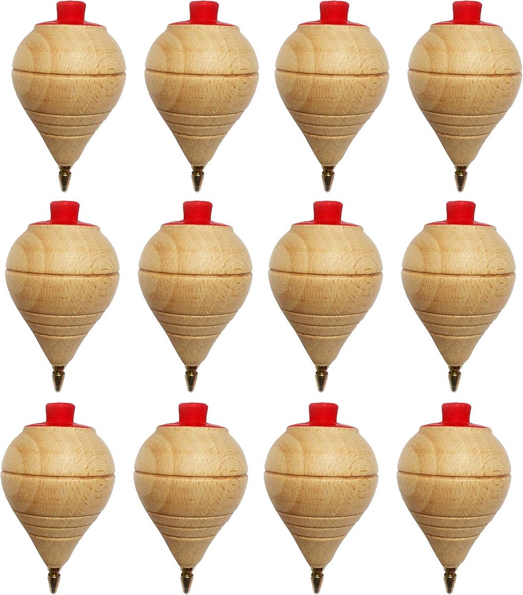 Set van 4 Houten Tol met Touw - Klassiek Draaitol Vaardigheidsspel voor Kinderen en Feestjes
