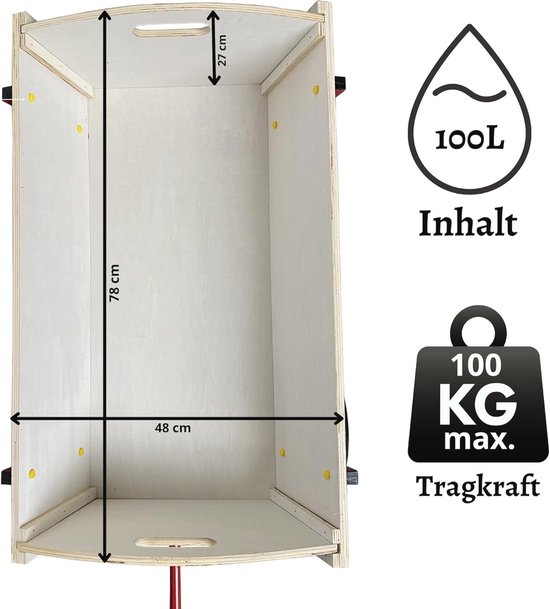 Houten Bolderkar met Luchtbanden - 100kg Draagkracht en 100L Inhoud - Ideaal voor Dagjes Uit van Houten — afbeelding 5