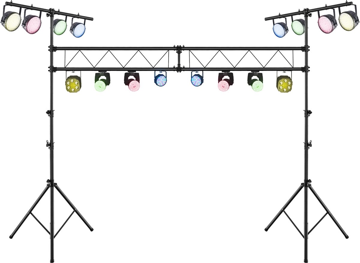 COSTWAY 350 cm lang lampactief, DJ-lichtstatief, 180-360 cm, in hoogte verstelbaar, van metaal, verlichtingsstatief met intrekbare T-stangen, tot 100 kg belastbaar voor concerten, theaters en feesten