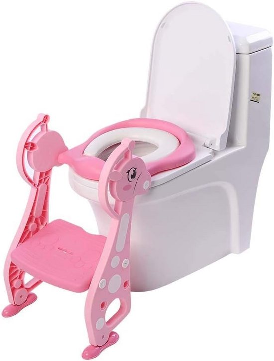 JEDWKFA Kindertoiletbril met trap, toiletladder voor kinderen, potje voor kinderen, antislip, opvouwbaar, in hoogte verstelbaar, kindertoiletbril voor jongens en meisjes, kindertoiletbril