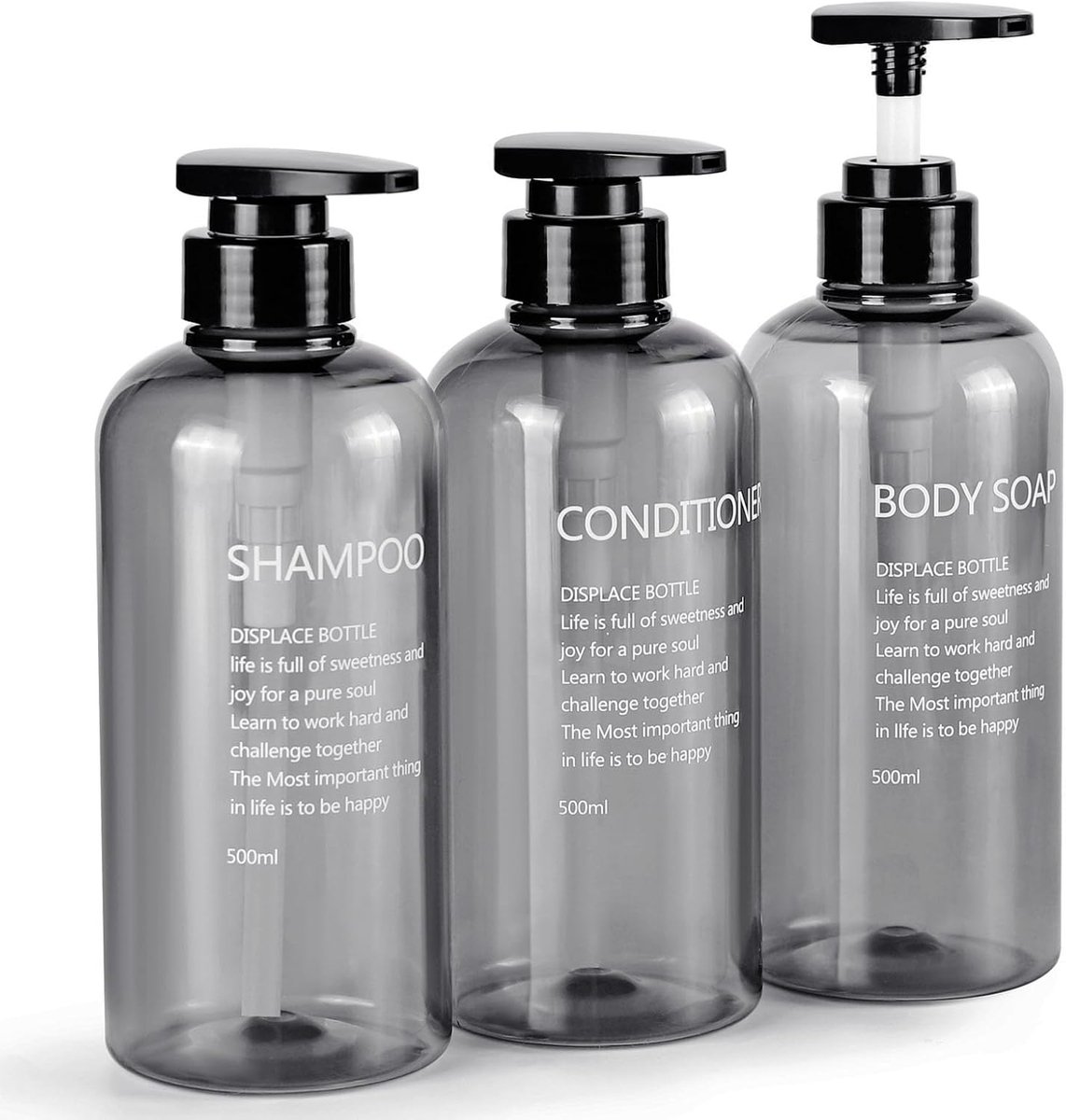 Famanu – Navulbare shampoodispensers 500 ml voor douche – Set van 3 – Kunststof