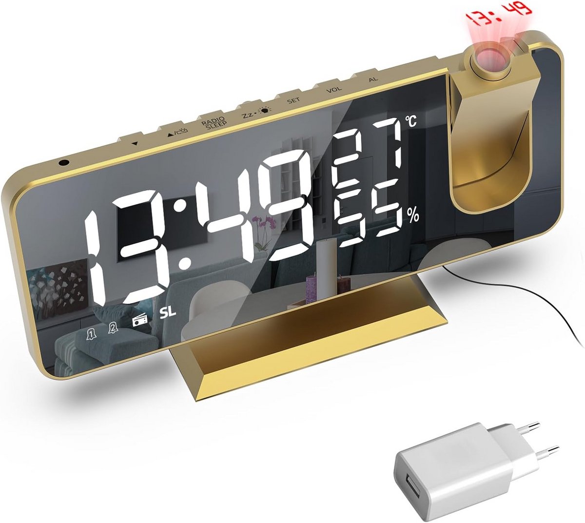Digitale Wekker met Projector voor Plafond en Muur - FM Radio & Snooze - Oplaadbare Nachtkastklok