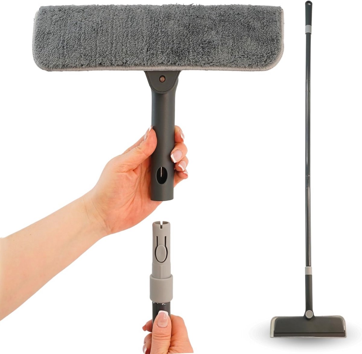 2-in-1 Glasreiniger met Draaibare Kop en Uittrekbare Handgreep voor Binnen en Buiten