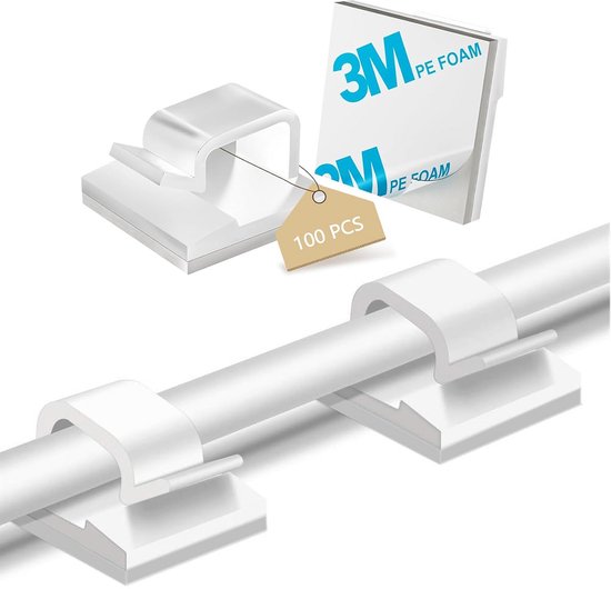 100 stuks zelfklevende kabelhouders, kabelgeleiding, organizer, kabelmanagement, haken, draadhouder, outdoor en indoor-kabelclips, bureau-kabelmanagement voor kantoor, podium, buiten, auto en thuis