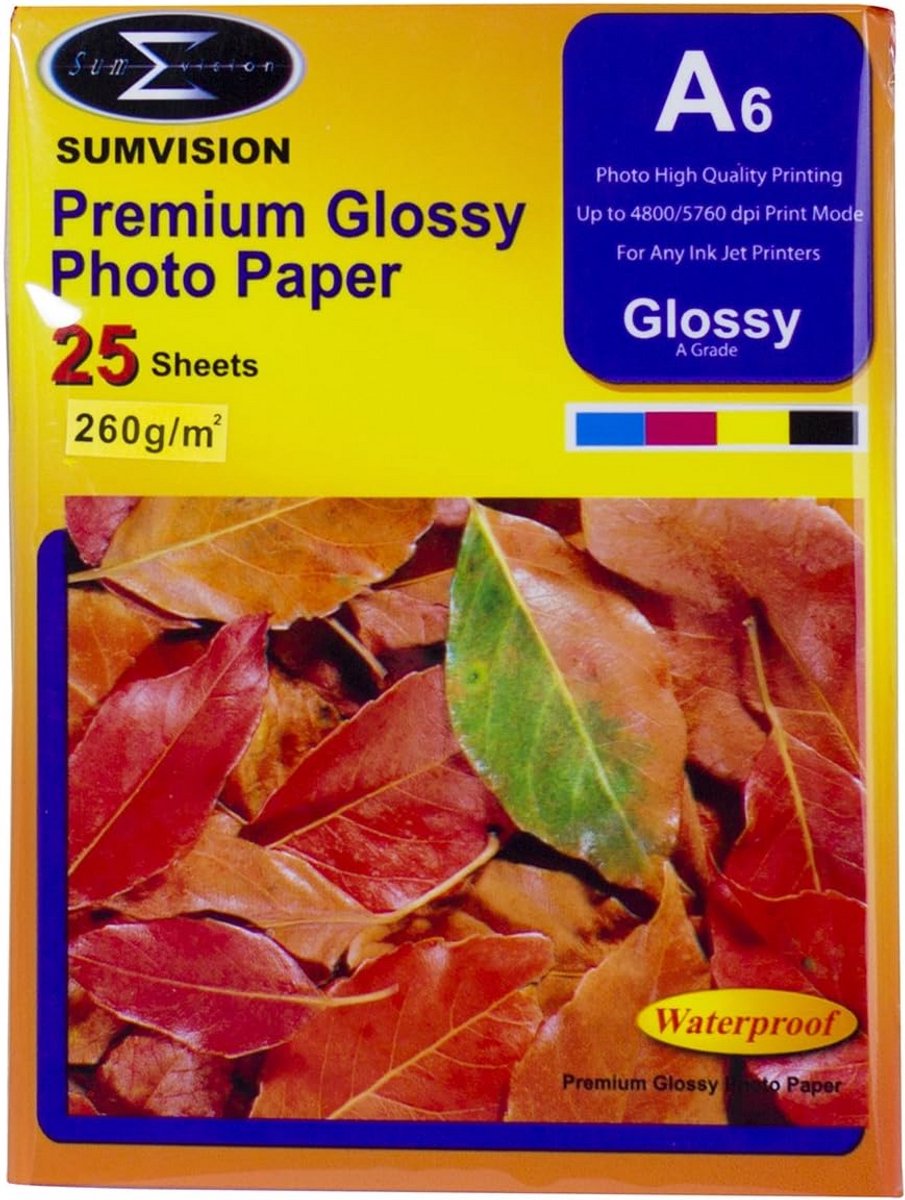 Glanzend Zelfklevend Fotopapier A6 voor Inkjetprinters, Set van 25 Vel