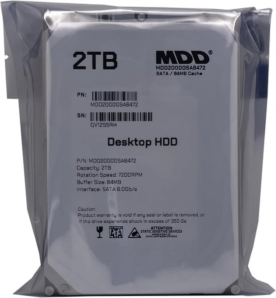 Interne Desktop Harde Schijf 2TB SATA 6.0Gb/s 7200 RPM 3,5 inch HDD voor PC, NAS en DVR van Merkloos — afbeelding 2