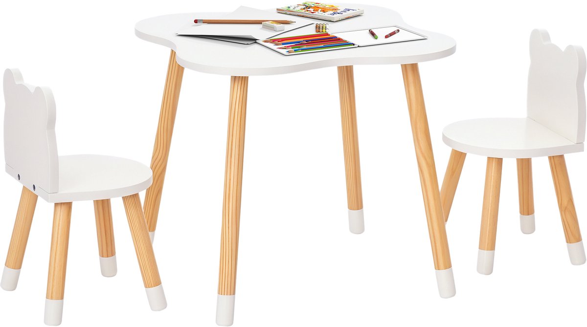 HOMCOM Kindertafel en -stoelenset - MDF - 56x56x50cm - Wit