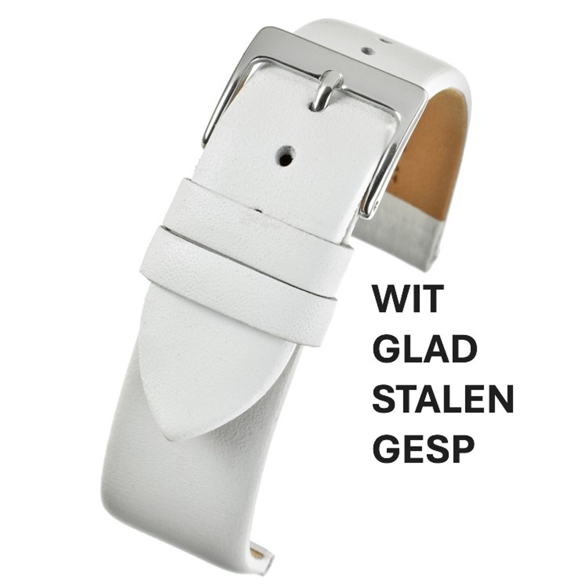 horlogeband-horlogebandje-18mm-echt leer-WIT-wit-recht-zacht -plat-leer-glad-stalen gesp-18 mm