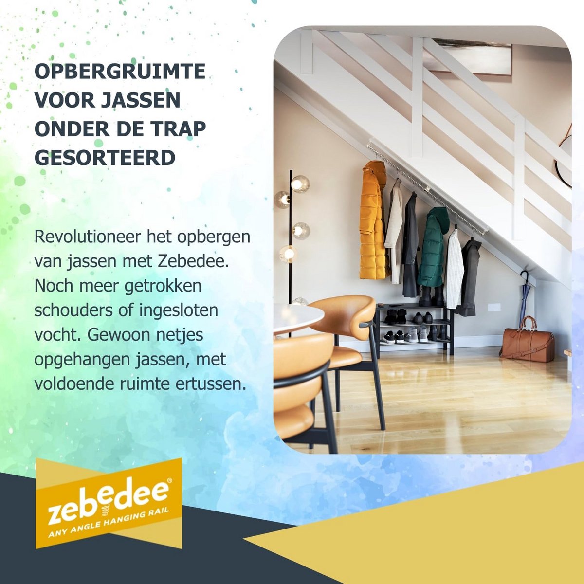 Kledingrek Voor Schuine Plafonds Van ZEBEDEE HANGING RAIL - Ruimtebesparende Kledingstang/Garderobestang Voor Schuine Kledingkasten, Zolderkamers En Onder De Trap - 900 mm