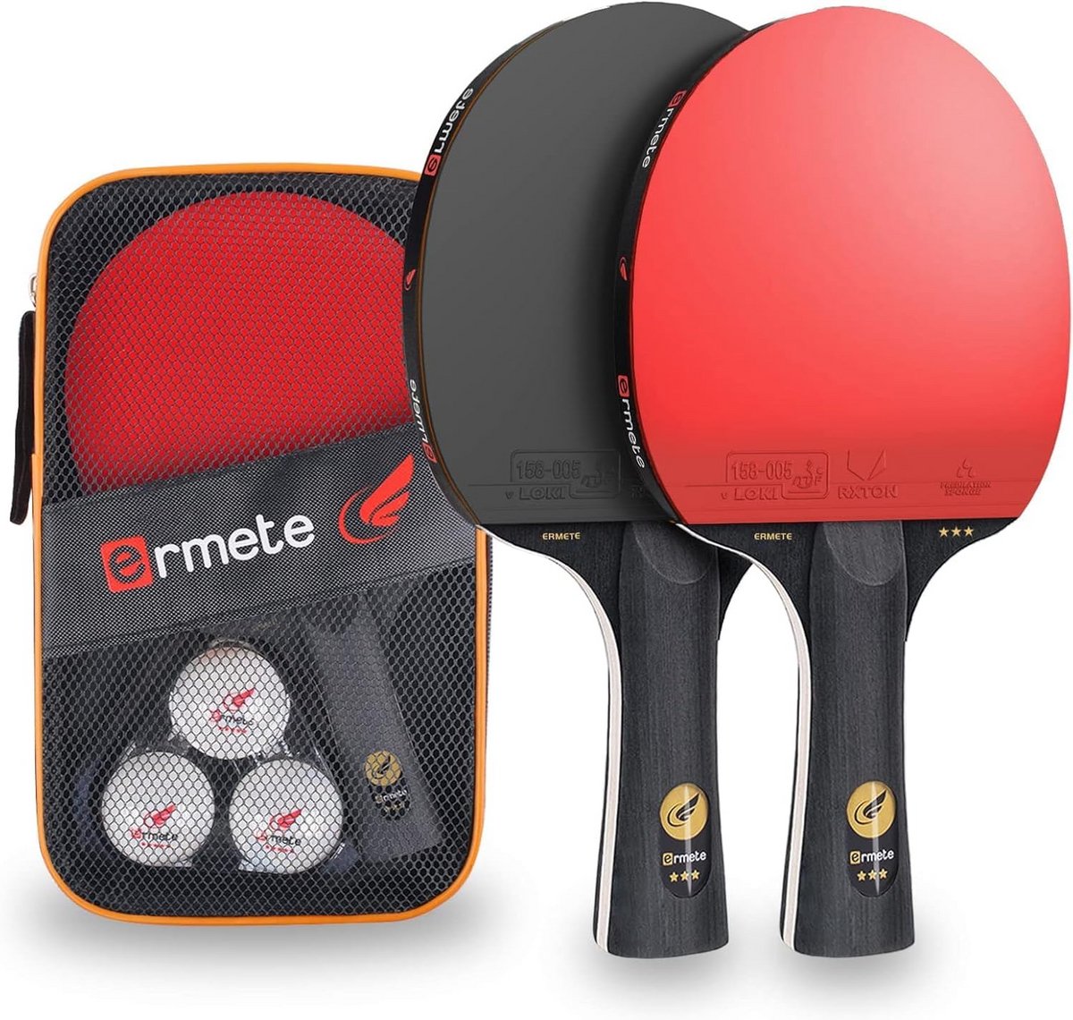 Tafeltennisset, 2 tafeltennisbatjes, professioneel, 3 tafeltennisballen en draagtas, ping pingpons-set, ideaal voor beginners, gezinnen en professionals