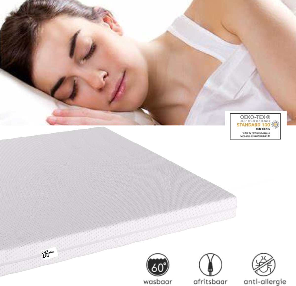 Trendimo Topmatras - 180x200x12 - Topper Matras HR Koudschuim -Bamboo Hybrid - Topdekmatras - Afritsbaar Wasbaar Tijk - Orthopedisch Purschuim - Anti-allergisch - 180x200x12