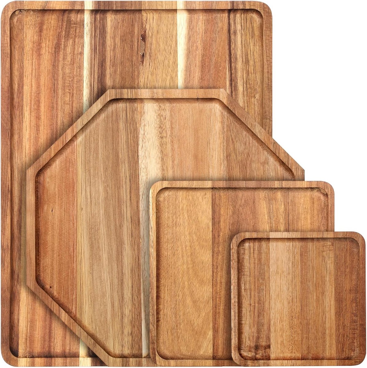 Set van 4 Houten Serveerplanken Acaciahout voor Kaasplank en Dinerpresentatie