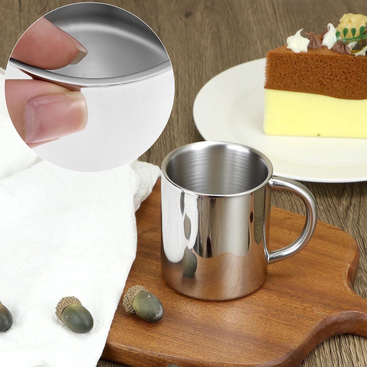 Mokkenset - Tweedelige set - Koffiemok en melkmok, gemaakt van 304 roestvrij staal - Geïsoleerd - Hittebestendig - 200 ml dubbelwandige reismok - Geschikt voor warme en koude dranken — cadeau in Cadeau-ideeën - foto 7
