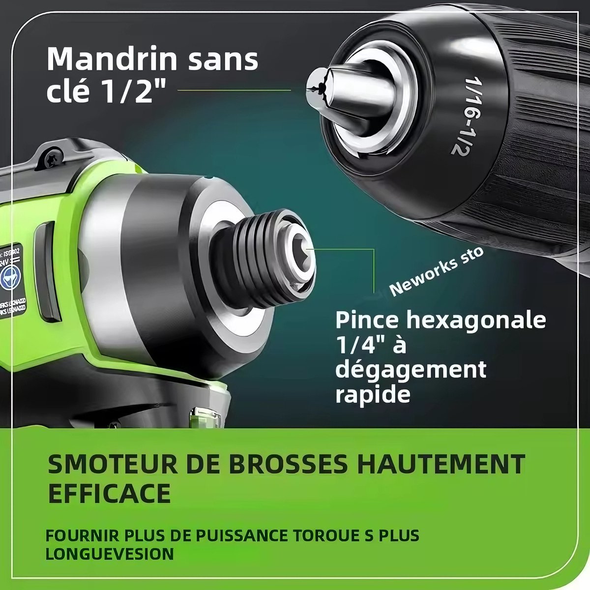 Greenworks Accu Schroefboormachine 24V - 220 Nm Max - Accuboormachines - incl.1/2-inch accuboormachine en 1/4-inch zeshoekige slagschroevendraaier - Incl. 2 Accu's – foto 5