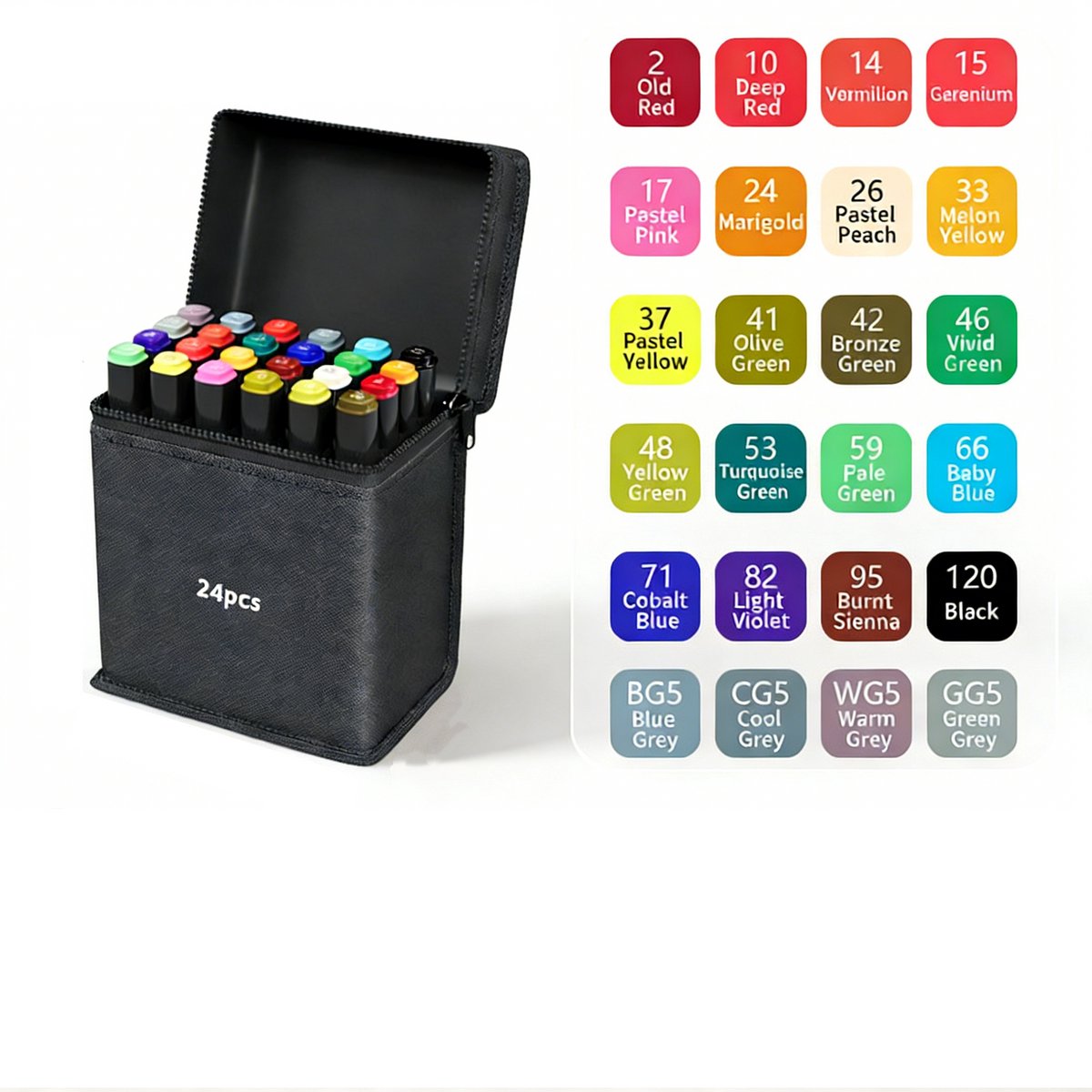 Kraftverdia 24 Kleuren Dubbelzijdige Markers – Superheldere Tekenmarkers voor Kinderen & Volwassenen – Inclusief Handige Opbergdoos – Perfect voor Kleurplaten, Schilderen en Creatief Tekenen