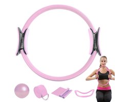 Namajunas - Pilates Ring - Weerstandsbanden - Pilates bal - Yoga ring set - Accessoires voor Thuisgymnastiek - Ideaal voor fitness en flexibiliteitsoefeningen - Complete Lichaamsverstevigingsset - Roze