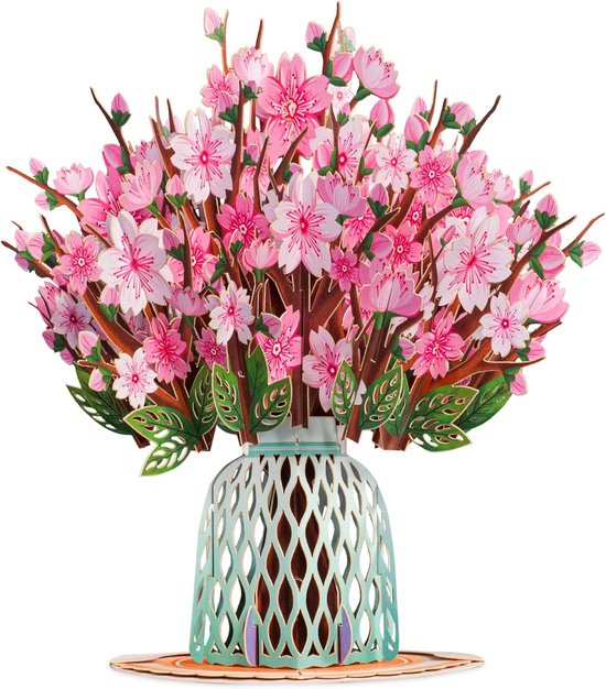 pop-up-kaarten - 3D Wenskaart - Pop-up Kaart Bloemenboeket - Kersenbloesem - Valentijnskaart - valentijn cadeau voor haar