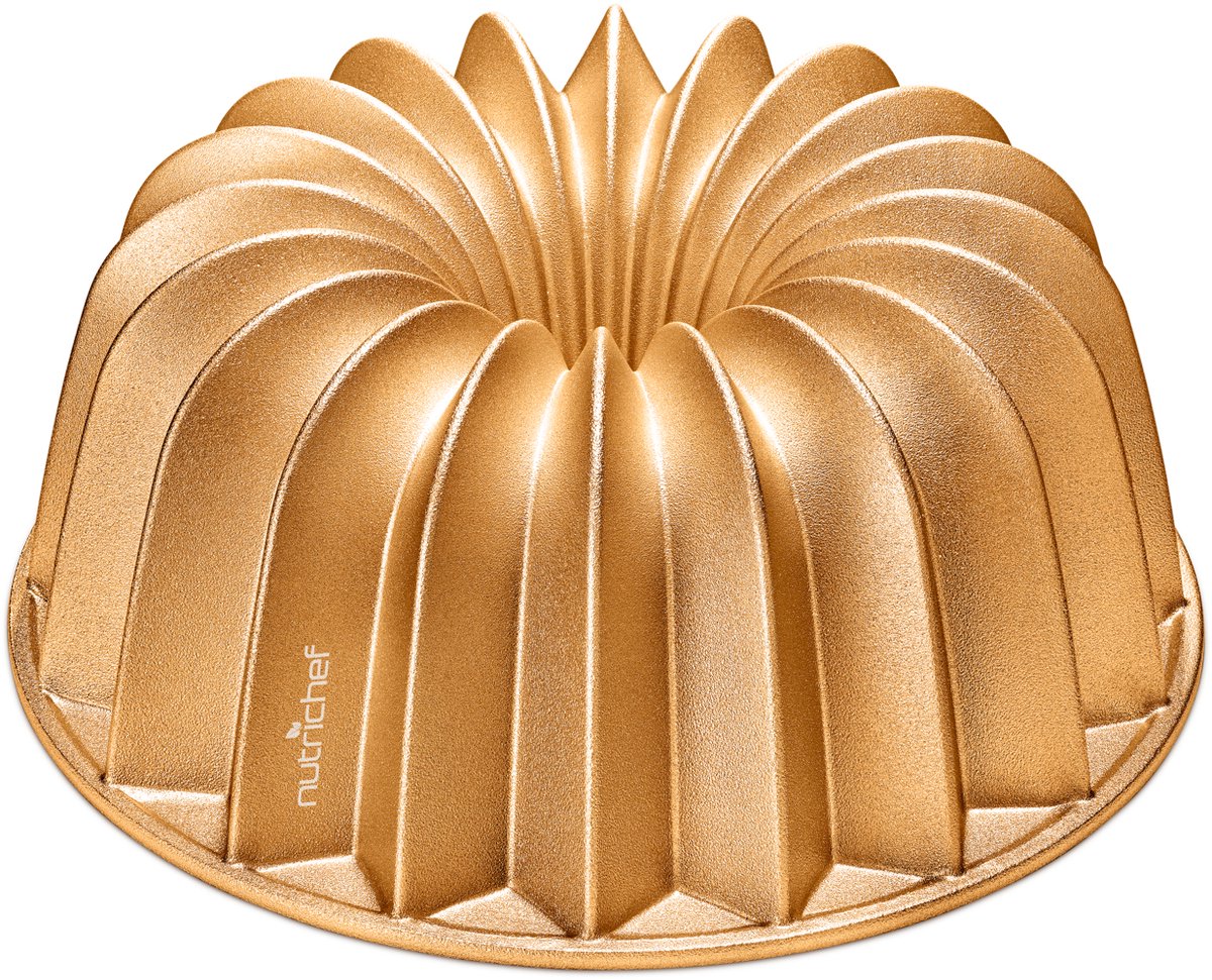 NutriChef Tulband Taartvorm - 9 Inch Gouden Marquise Cakevorm - Stevig Gietaluminium - Geprofileerde Randen voor Eenvoudig Loskomen - Non-stick Coating voor Gelijkmatig Bakken
