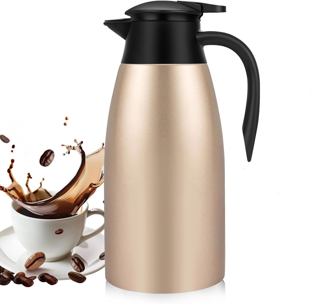 Thermos Kan 2 Liter Roestvrij Staal Dubbelwandige Vacuüm Geïsoleerde Koffiekan Voor Warme Dranken Houdt 12 Uur Warm Geschikt Voor Thee En Koffie Goudkleurig