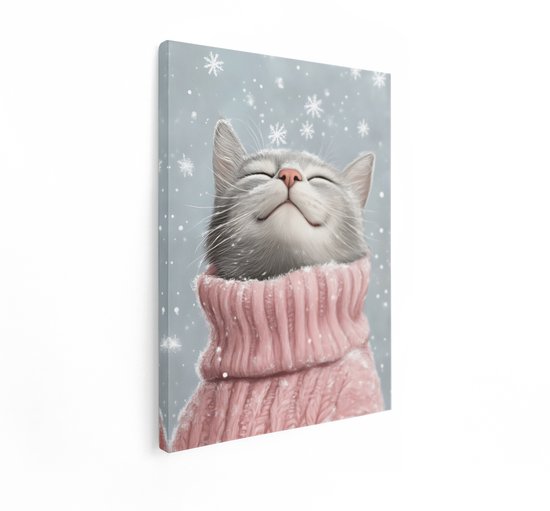Artaza Canvas Schilderij Katten - 30x40 cm - Wanddecoratie Dieren - Muurdecoratie Kinderkamer - Schilderijen Op Canvas - Roze