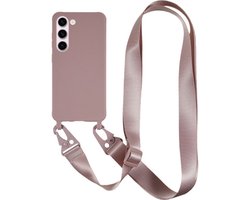 YPCd Crossbody Hoesje Geschikt voor Samsung Galaxy S23 FE – TPU & Siliconen Backcover met Verstelbare Crossbody Schouderband Koord – Verhoogde Randen – Roze