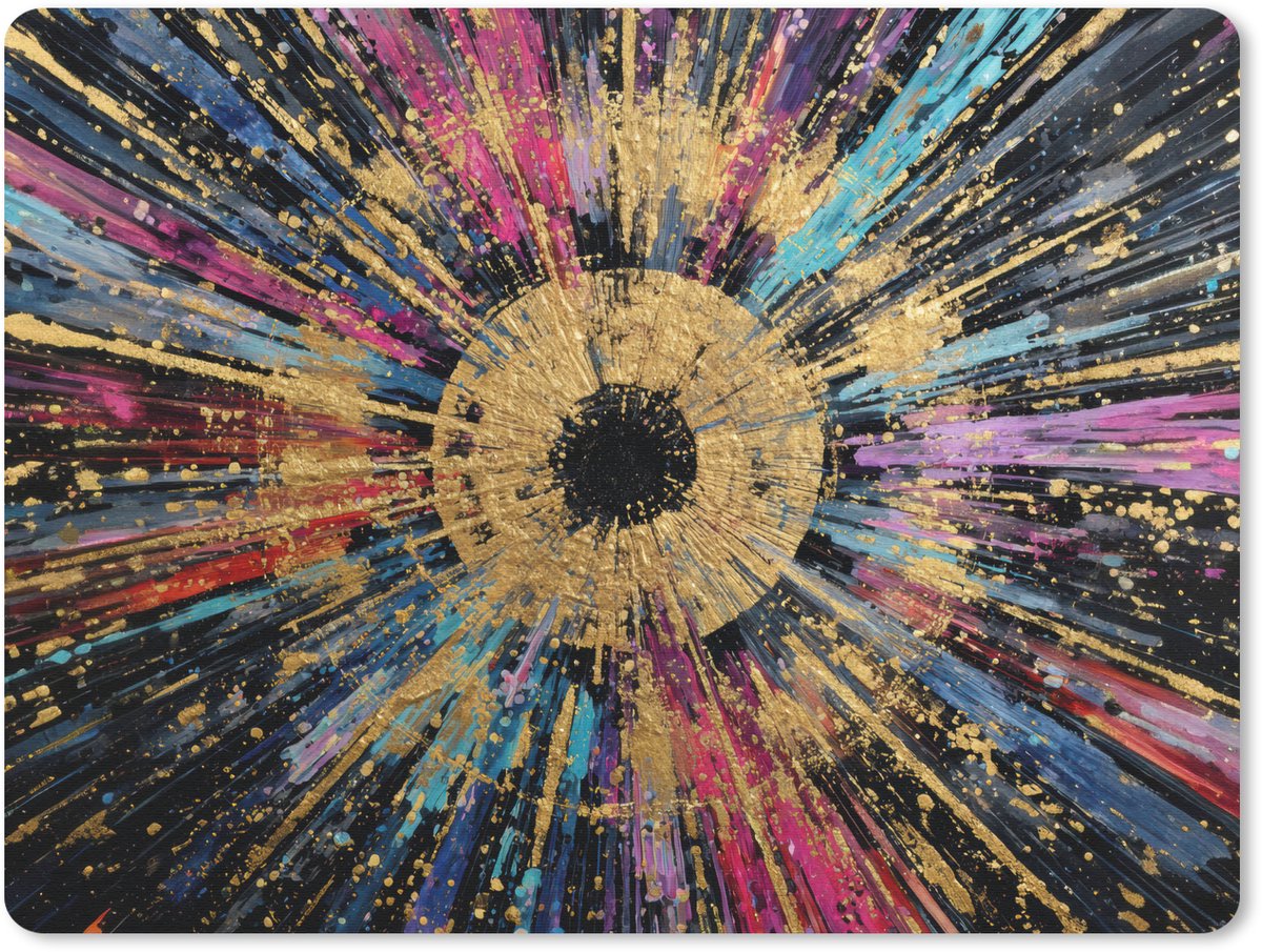 Muismat 23x19 cm - Mousepad Explosie - Goud - Kleurrijk - Abstract - Muismatten