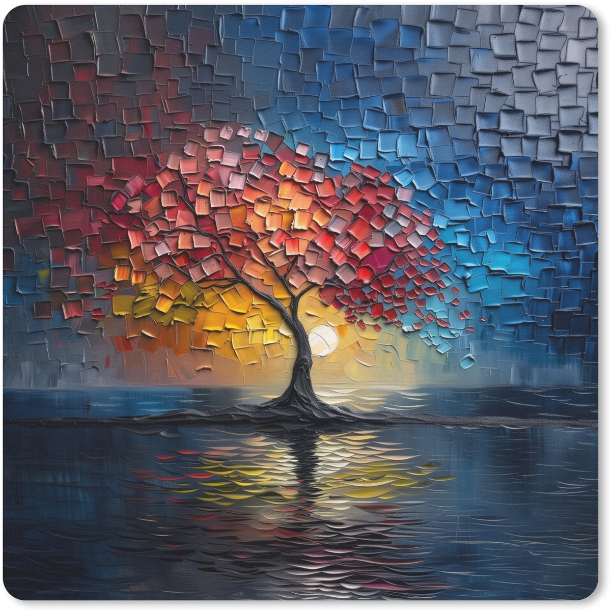 Muismat 30x30 cm - Mousepad Boom - Blauw - Bladeren - Vakken - Muismatten