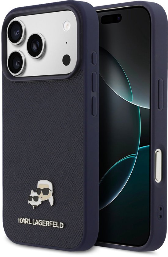 Karl Lagerfeld - étui pour iPhone 17 Pro Max - MagSafe Saffiano Leather K&C Head Logo - Navy