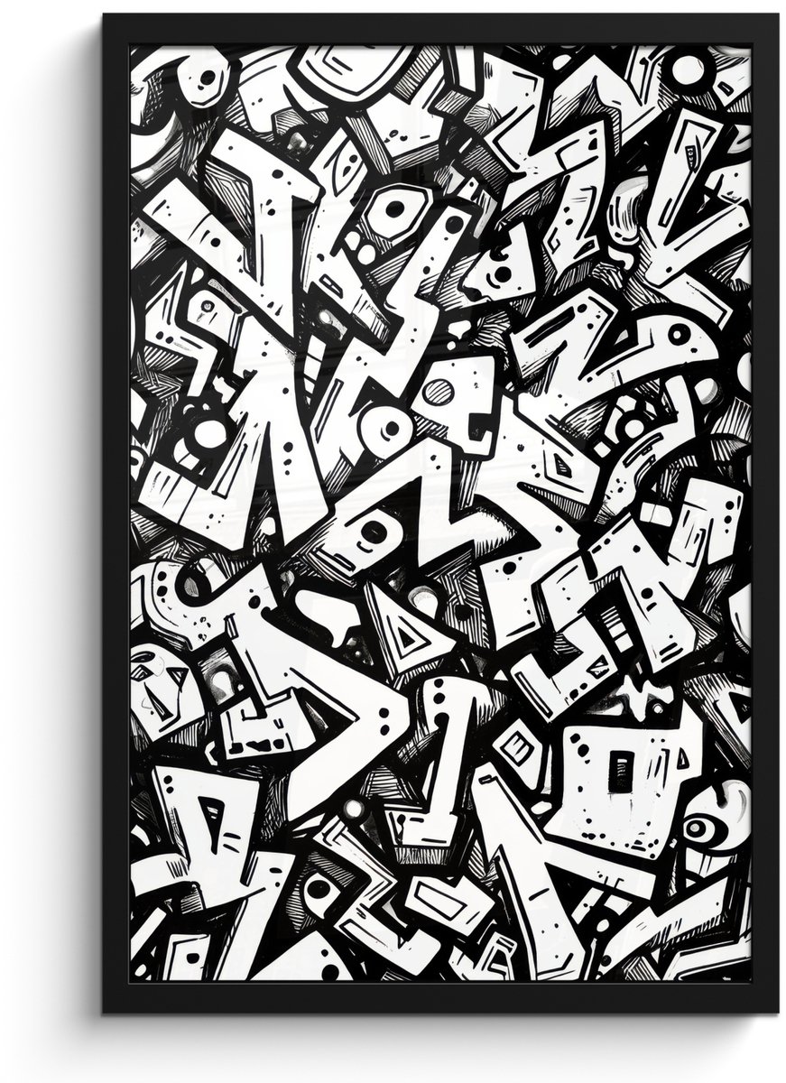 FrameYourWall Poster in lijst - Fotolijst 40x60 cm - Posters - Vormen - Letters - Graffiti - Zwart - Posterlijst zwart - Decoratie - Wanddecoratie woonkamer - Muurdecoratie slaapkamer
