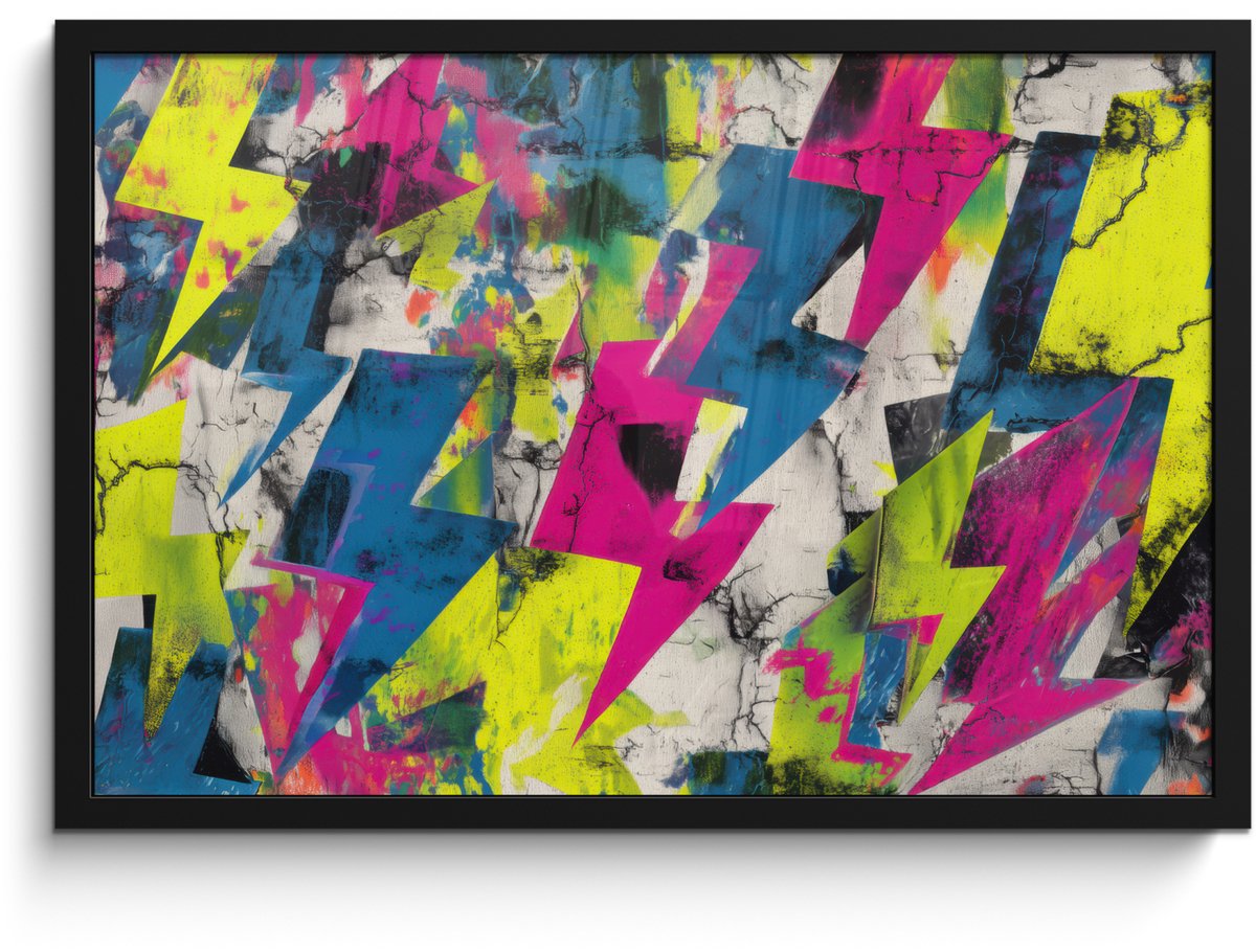 FrameYourWall Poster in lijst - Fotolijst 60x40 cm - Posters - Bliksemschichten - Patroon - Marmer - Kleuren - Posterlijst zwart - Decoratie - Wanddecoratie woonkamer - Muurdecoratie slaapkamer Bliksemschichten - Patroon - Kleuren