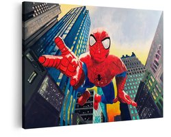 Artaza Canvas Schilderij Spiderman - 90x60 cm - Wanddecoratie Marvel Superheld - Muurdecoratie Jongenskamer - New York Kinderkamer