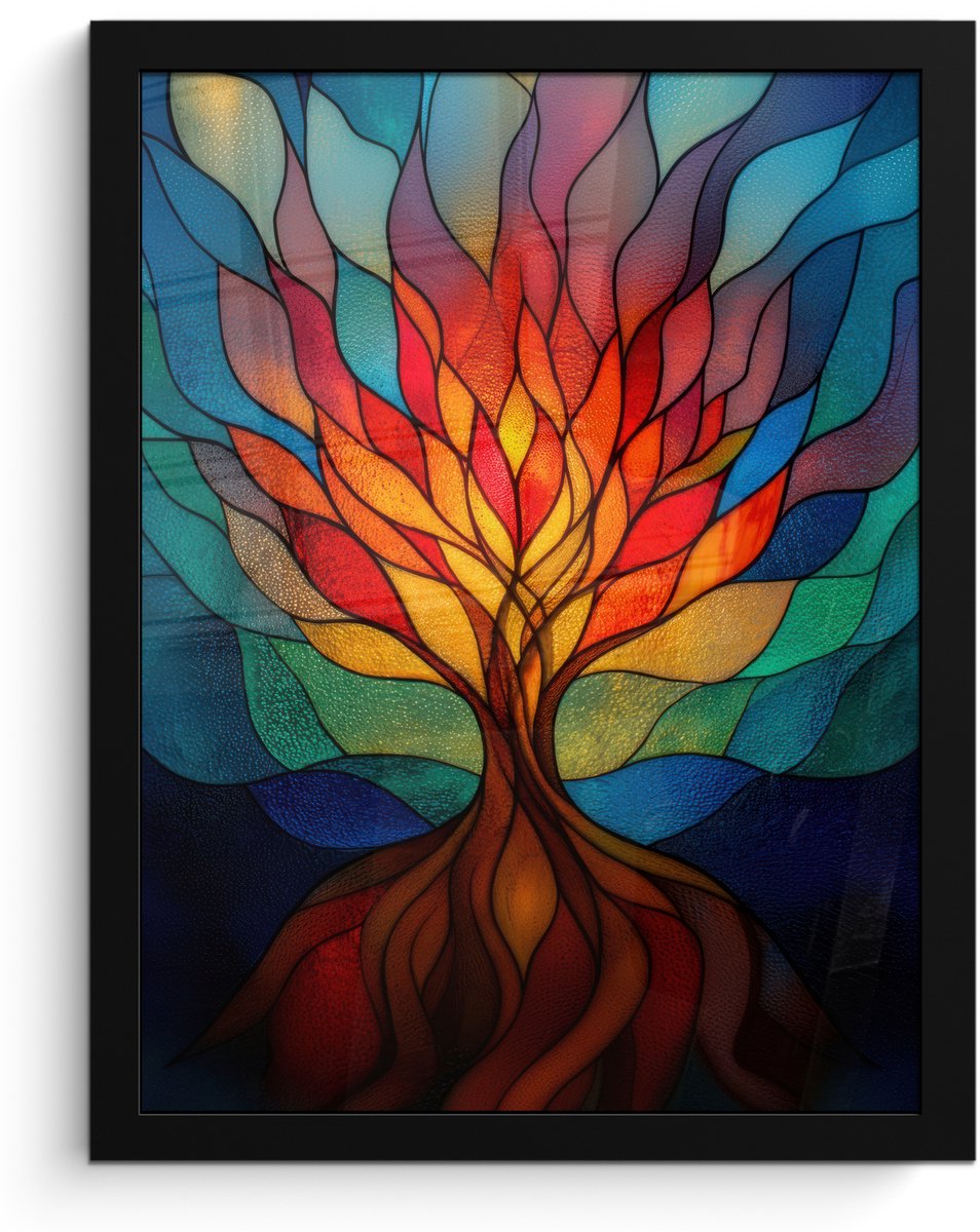 FrameYourWall Poster in lijst - Fotolijst 30x40 cm - Posters - Sierglas - Boom - Rood - Vlakken - Posterlijst zwart - Decoratie - Wanddecoratie woonkamer - Muurdecoratie slaapkamer