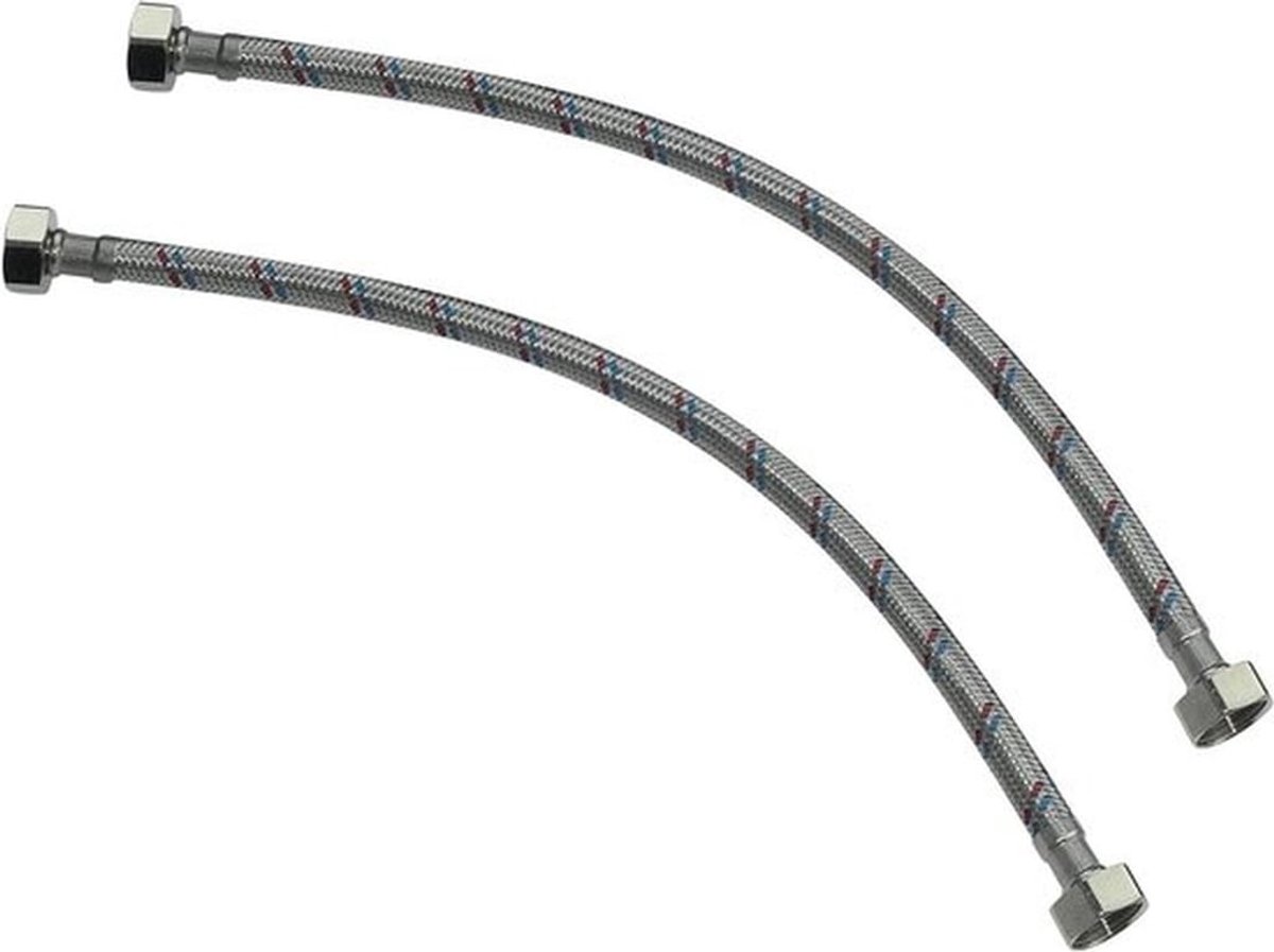 Set van 2 flexibele aansluitslangen 300 mm 1/2 inch voor waterkraan keuken badkamer sanitair - gezondheidsmengkraan aansluiting