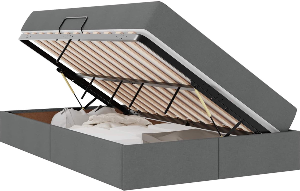 Tweepersoonsbed | Dubbelbed | Volwassenenbed | Opbergbed met matras Donkergrijs 120 x 190 cm Polyester