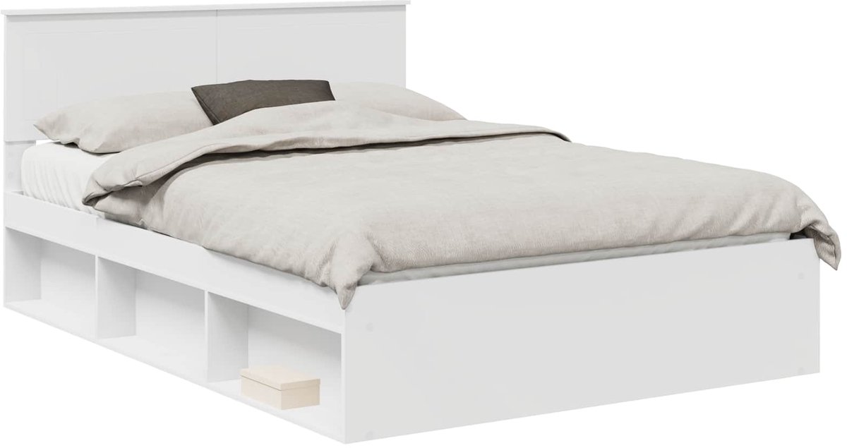 Tweepersoonsbed | Dubbelbed | Volwassenenbed | Bedframe met hoofdeinde Wit 140 x 190 cm Massief grenenhout