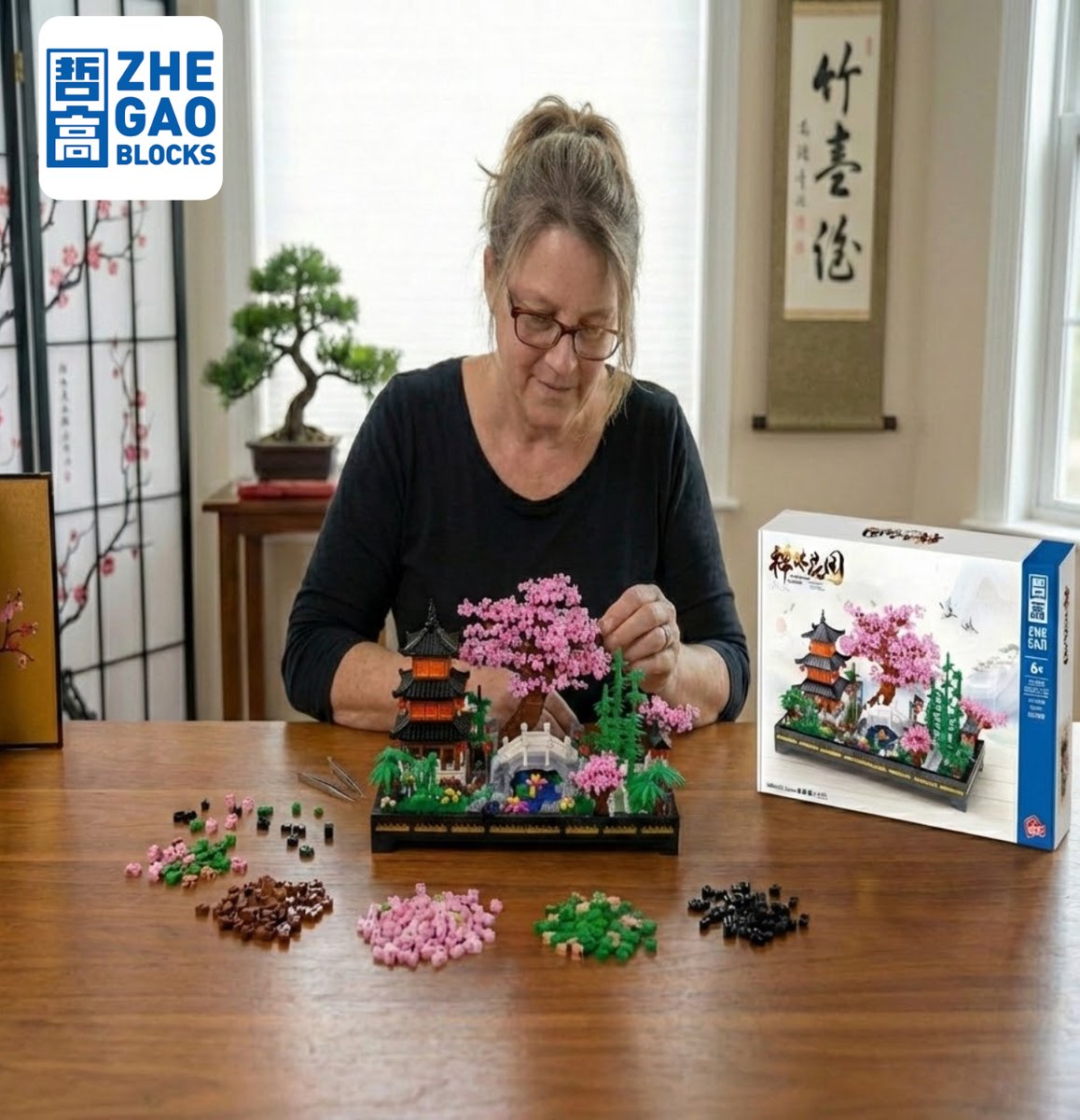 Lezi Nanoblocks Japanse bloemen tuin | Botanical Bonsai | Sakura Flowers Collection | Classic Creator STEM speelgoed bouwpakket niet compatibel met lego mould king mega | Architecture modelbouw voor volwassenen en kinderen | 2805 bloks — afbeelding 6