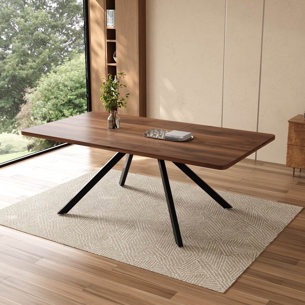 Sweiko Eettafel - Uitschuifbaar - 160/200/240 × 90 cm - Geschikt voor 6-10 personen - Metalen poten - Walnoot